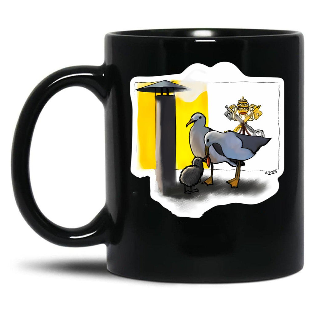 Conclave Seagull Pope Leo Xiv Catholic Black Coffee Mug