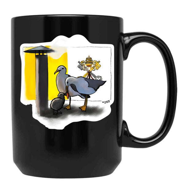 Conclave Seagull Pope Leo Xiv Catholic Black Coffee Mug - Black