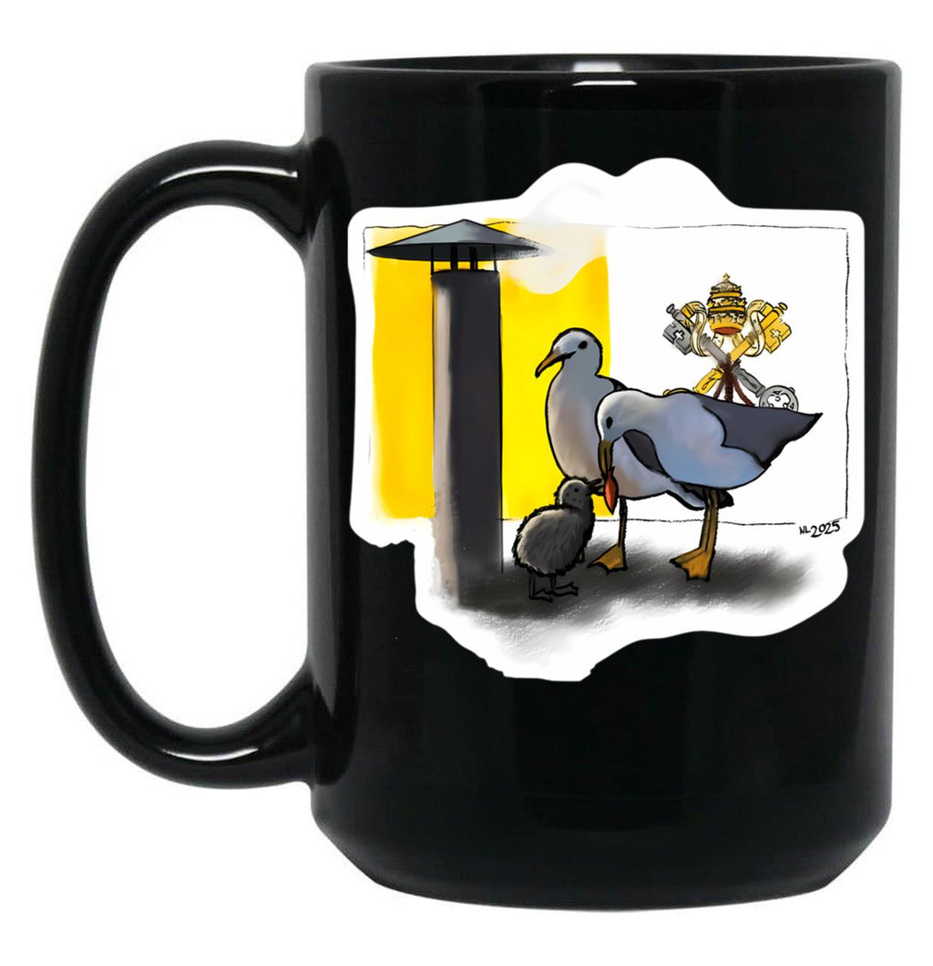 Conclave Seagull Pope Leo Xiv Catholic Black Coffee Mug