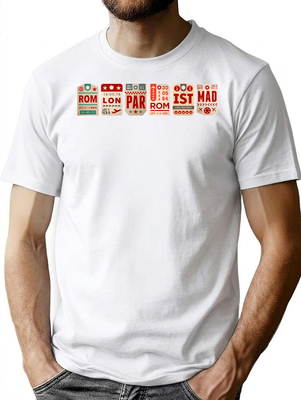 Conquerors Of Europe Lfc European Cup Wins As Vintage Luggage Tags T-Shirt for Men & Women, T-Shirts Graphic Tee - White