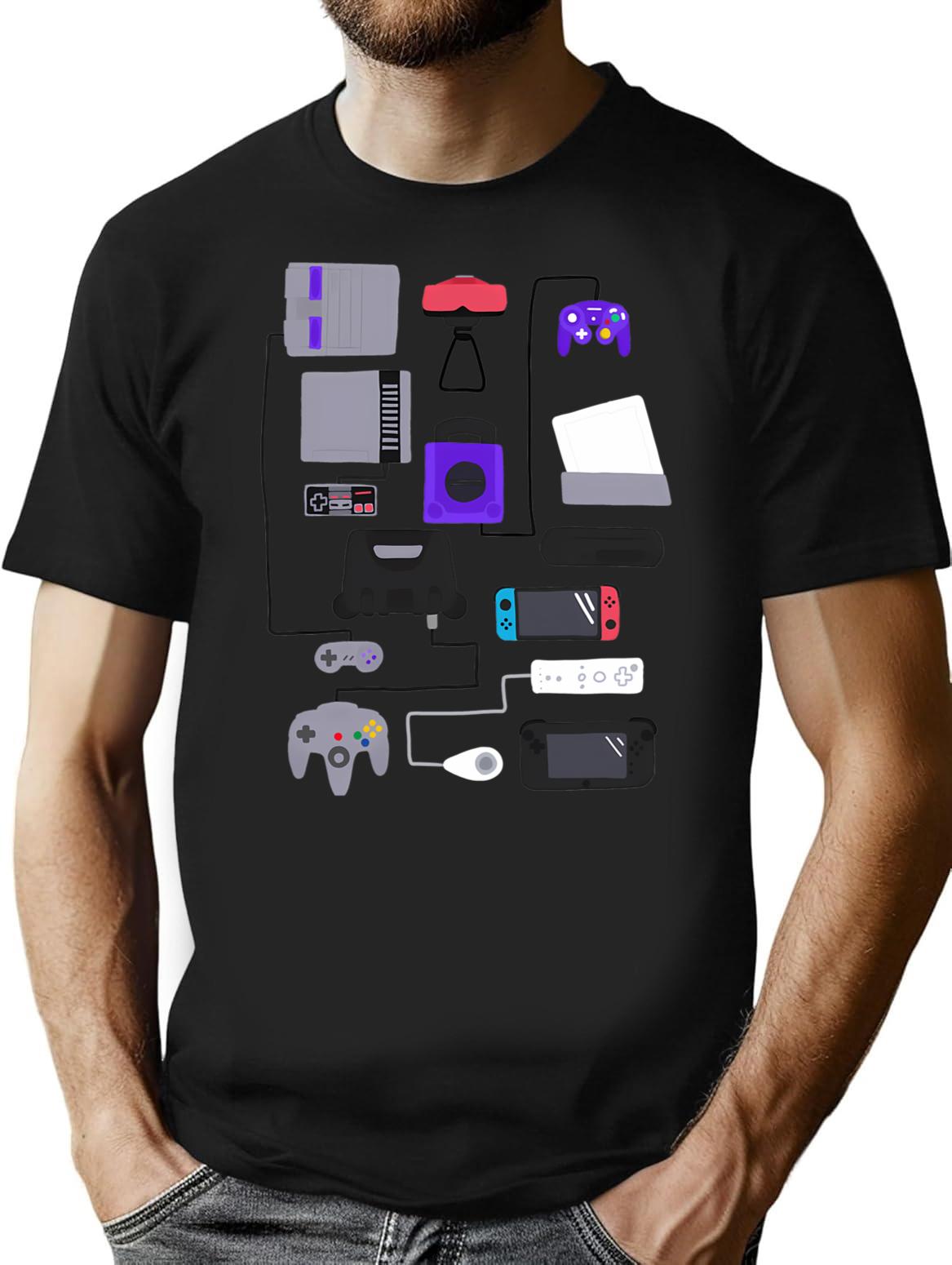 Consoles Tangle Sticker T-Shirt for Men & Women, T-Shirts Graphic Tee - Black