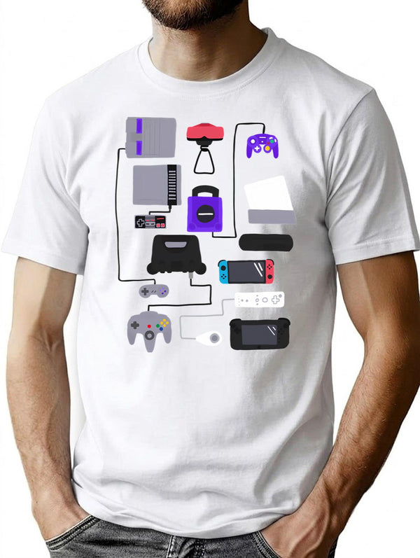 Consoles Tangle Sticker T-Shirt for Men & Women, T-Shirts Graphic Tee - White