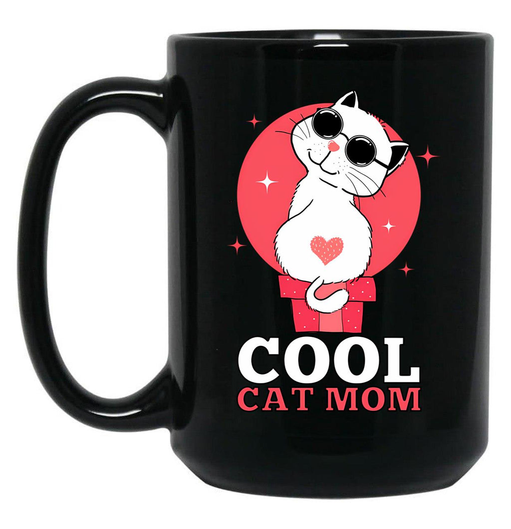 Cool Cat Mom Black Coffee Mug, Gift Coffee Mug