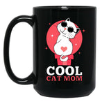 Cool Cat Mom Black Coffee Mug, Gift Coffee Mug