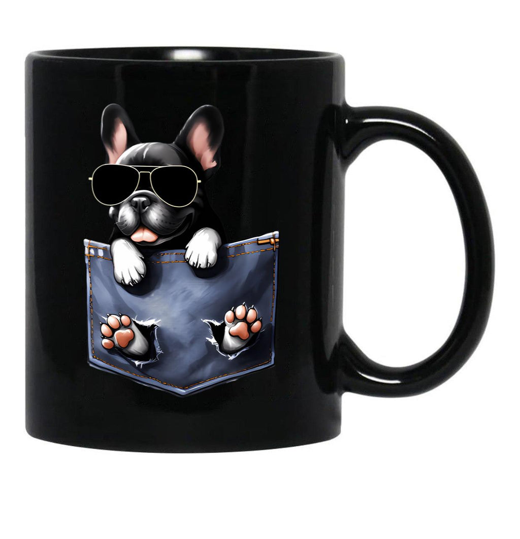 Cool French Bulldog In The Pocket Black Coffee Mug, Gift Coffee Mug - Black