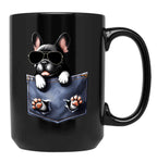 Cool French Bulldog In The Pocket Black Coffee Mug, Gift Coffee Mug