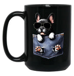Cool French Bulldog In The Pocket Black Coffee Mug, Gift Coffee Mug