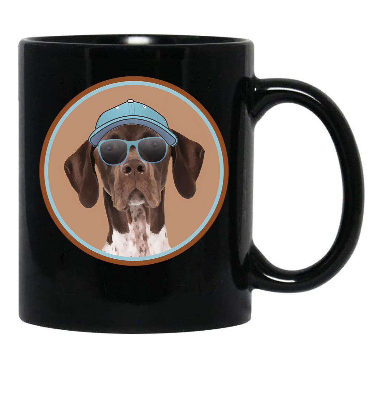 Cool German Shorthaired Pointer In Cap And Sunglasses Especially For Gsp Owners Black Coffee Mug, Gift Coffee Mug - Black