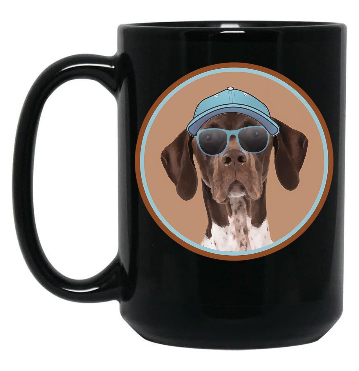 Cool German Shorthaired Pointer In Cap And Sunglasses Especially For Gsp Owners Black Coffee Mug, Gift Coffee Mug