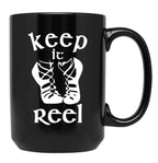 Cool Keep It Reel Irish Dance Design Black Coffee Mug, Gift Coffee Mug