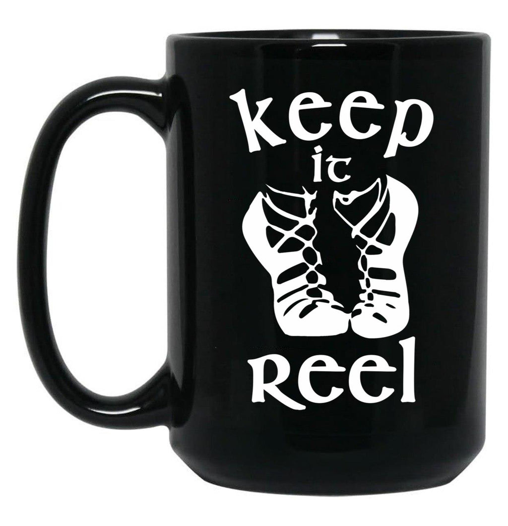 Cool Keep It Reel Irish Dance Design Black Coffee Mug, Gift Coffee Mug