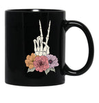 Cool Skeleton Mama With Flowers Peace Black Coffee Mug, Gift Coffee Mug - Black