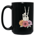 Cool Skeleton Mama With Flowers Peace Black Coffee Mug, Gift Coffee Mug