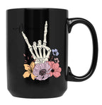Cool Skeleton Mama With Flowers Black Coffee Mug, Gift Coffee Mug