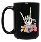 Cool Skeleton Mama With Flowers Black Coffee Mug, Gift Coffee Mug