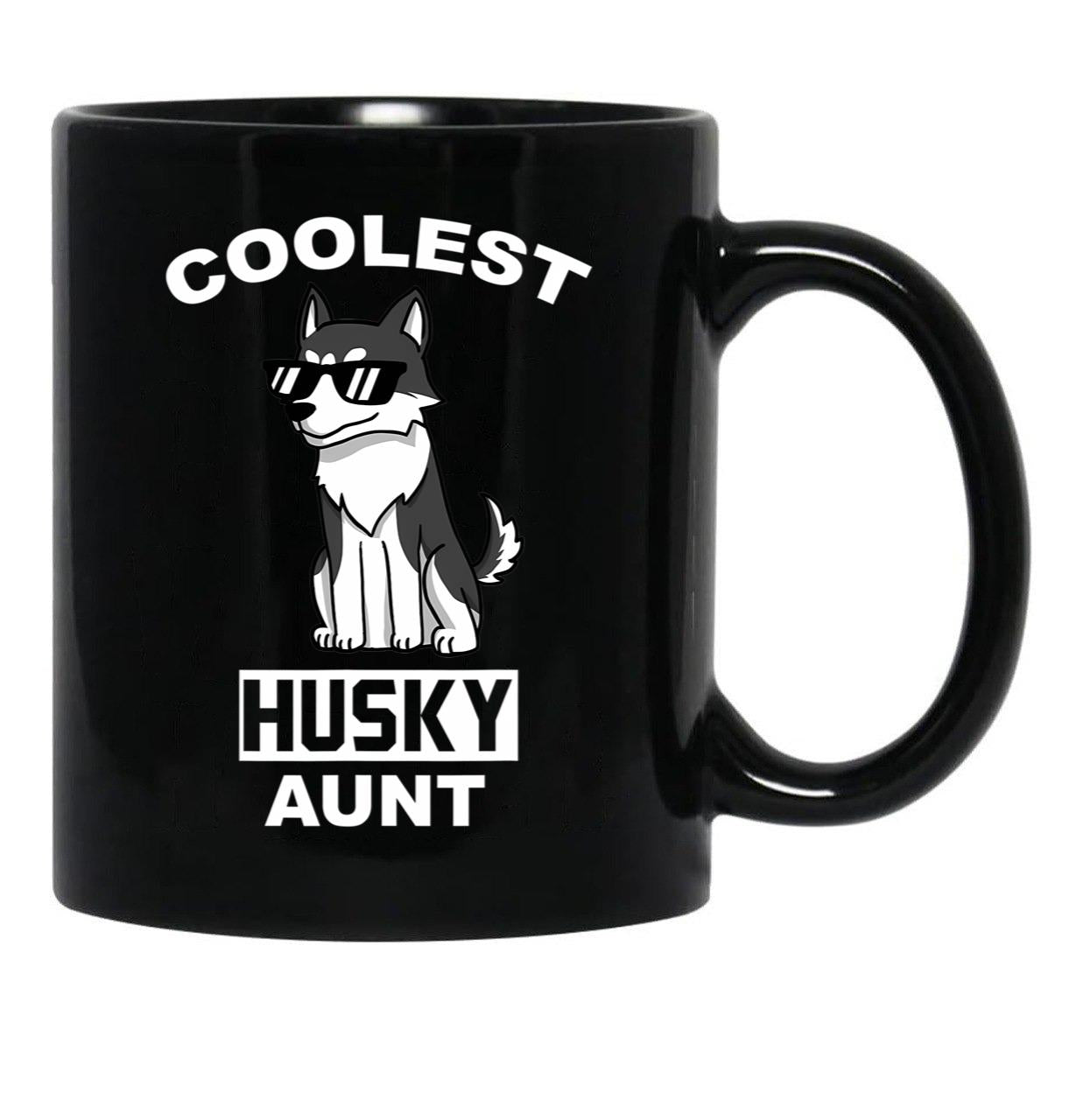 Coolest Husky Aunt Funny Dog Black Coffee Mug, Gift Coffee Mug - Black