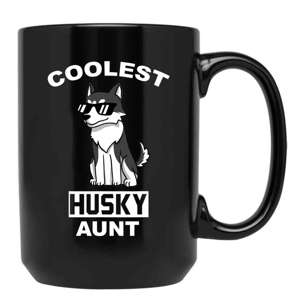 Coolest Husky Aunt Funny Dog Black Coffee Mug, Gift Coffee Mug