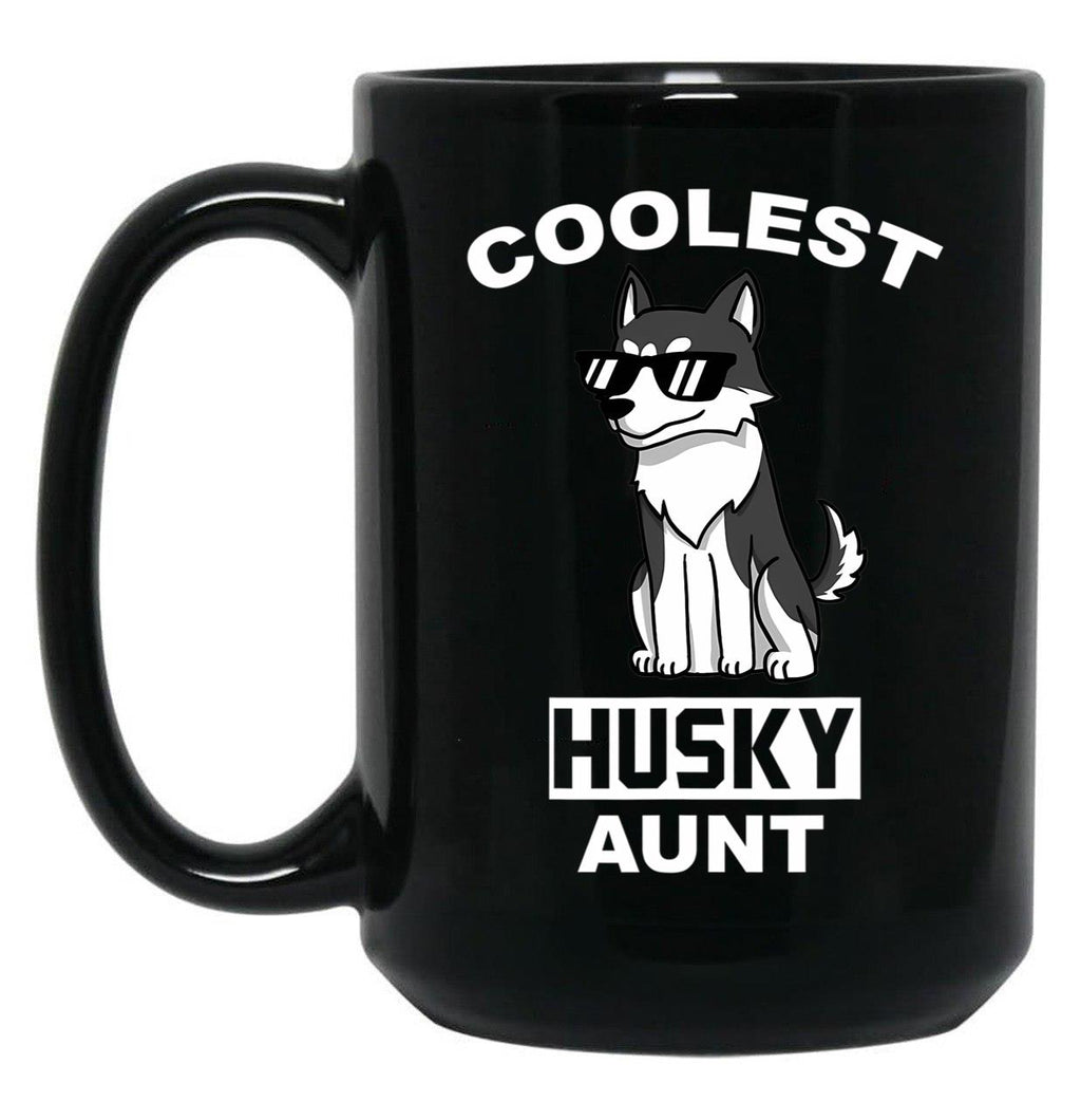 Coolest Husky Aunt Funny Dog Black Coffee Mug, Gift Coffee Mug