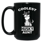 Coolest Husky Aunt Funny Dog Black Coffee Mug, Gift Coffee Mug