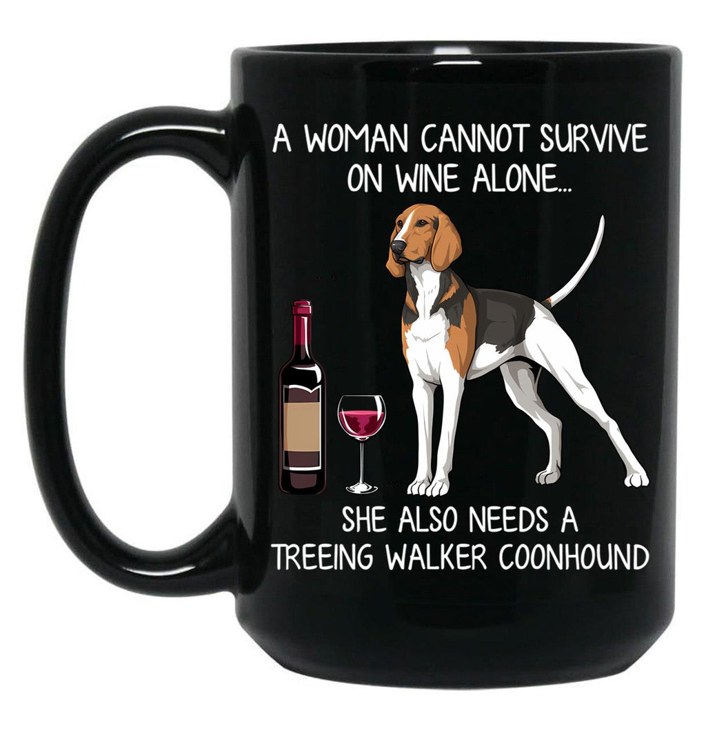 Coonhound And Wine Funny Dog Black Coffee Mug, Gift Coffee Mug