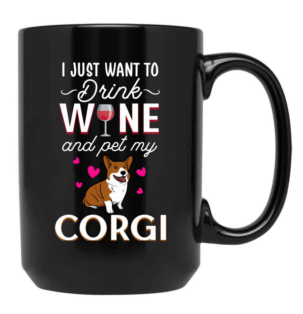 Corgi Cheers Raise A Glass With Your Furry Best Friend On This Playful Wine Graphic Tee Black Coffee Mug, Gift Coffee Mug