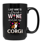Corgi Cheers Raise A Glass With Your Furry Best Friend On This Playful Wine Graphic Tee Black Coffee Mug, Gift Coffee Mug