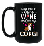 Corgi Cheers Raise A Glass With Your Furry Best Friend On This Playful Wine Graphic Tee Black Coffee Mug, Gift Coffee Mug
