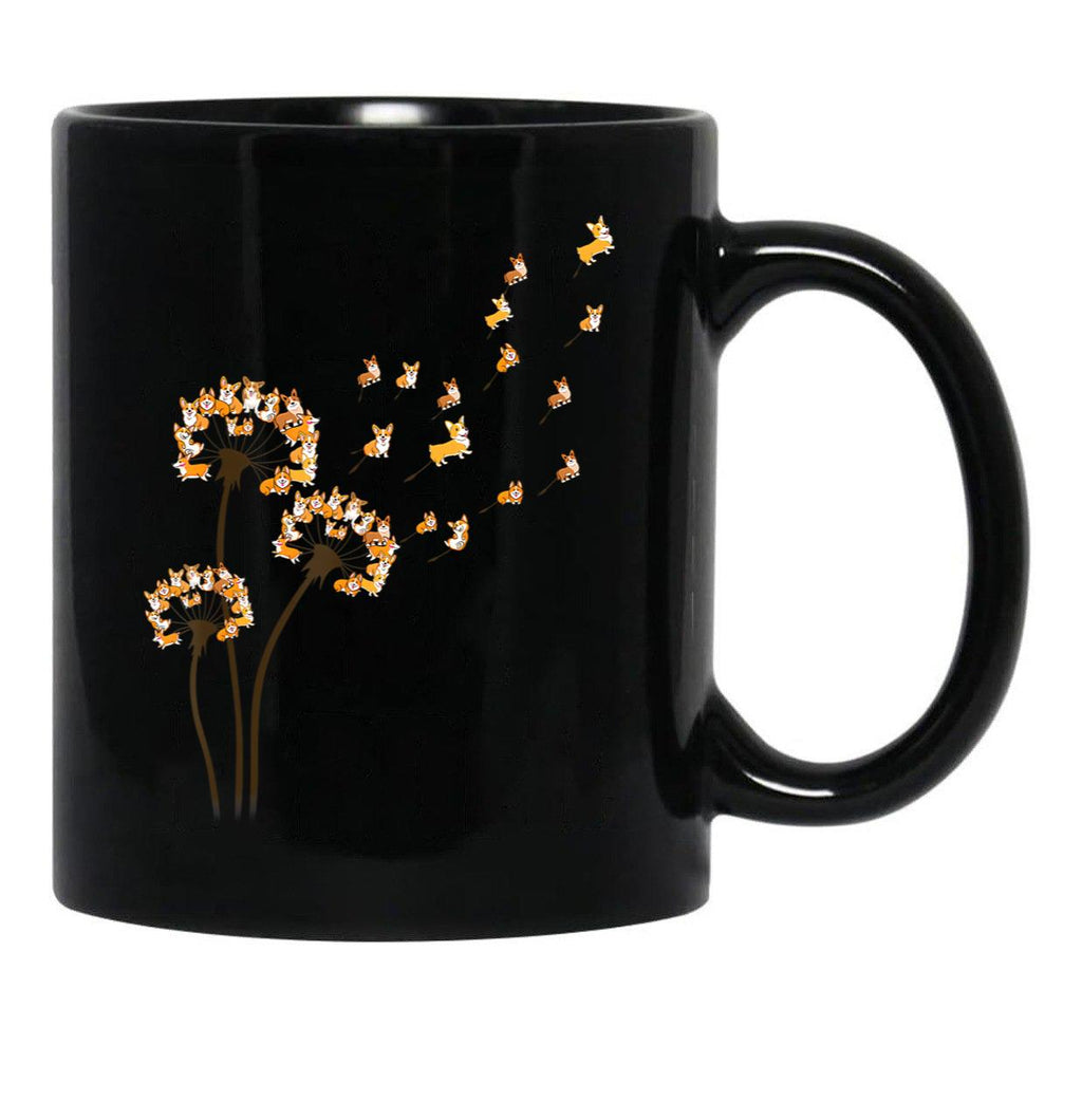 Corgi Flower Fly Dandelion Funny Dog Lover For Mom Men Kids Black Coffee Mug, Gift Coffee Mug - Black