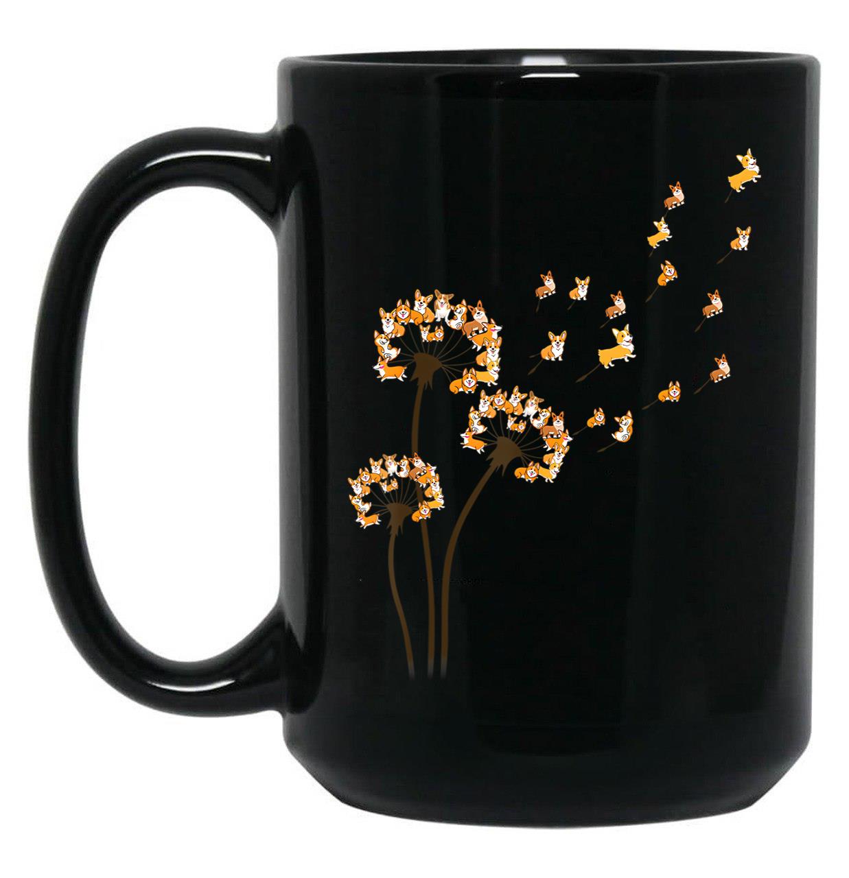 Corgi Flower Fly Dandelion Funny Dog Lover For Mom Men Kids Black Coffee Mug, Gift Coffee Mug