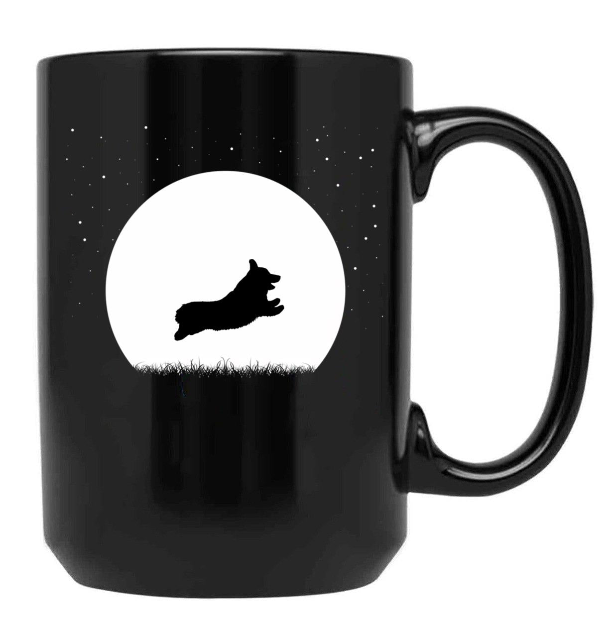 Corgi Running In Winter Snow Black Coffee Mug, Gift Coffee Mug