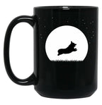 Corgi Running In Winter Snow Black Coffee Mug, Gift Coffee Mug