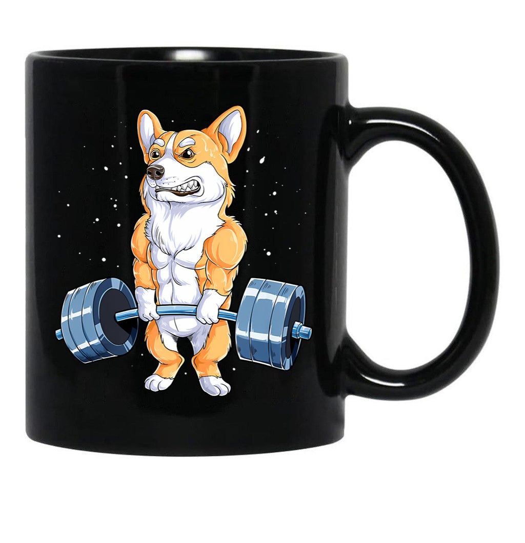 Corgi Weightlifting Funny Dog Deadlift Fitness Gym Workout Black Coffee Mug, Gift Coffee Mug - Black