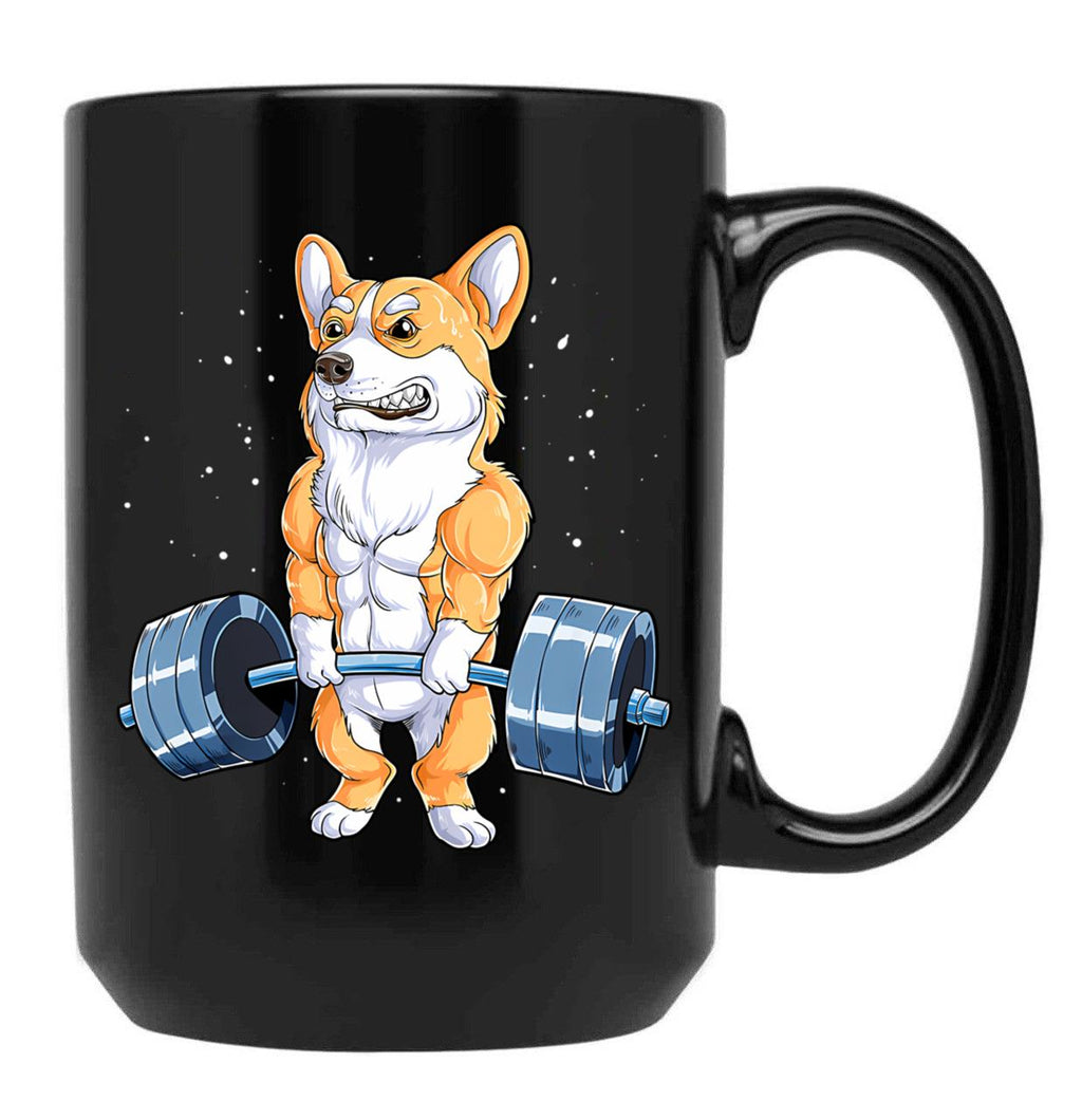 Corgi Weightlifting Funny Dog Deadlift Fitness Gym Workout Black Coffee Mug, Gift Coffee Mug