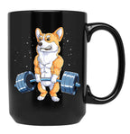 Corgi Weightlifting Funny Dog Deadlift Fitness Gym Workout Black Coffee Mug, Gift Coffee Mug