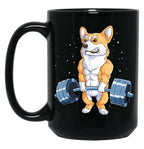 Corgi Weightlifting Funny Dog Deadlift Fitness Gym Workout Black Coffee Mug, Gift Coffee Mug