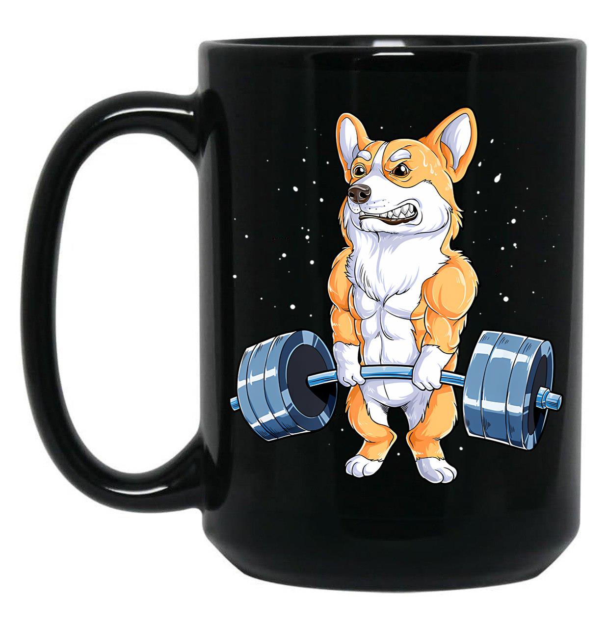 Corgi Weightlifting Funny Dog Deadlift Fitness Gym Workout Black Coffee Mug, Gift Coffee Mug
