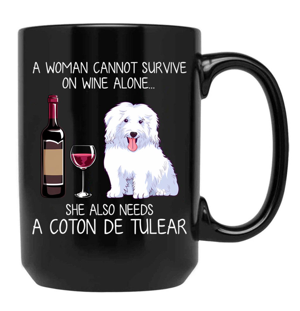 Coton De Tulear And Wine Funny Dog Black Coffee Mug, Gift Coffee Mug