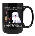 Coton De Tulear And Wine Funny Dog Black Coffee Mug, Gift Coffee Mug