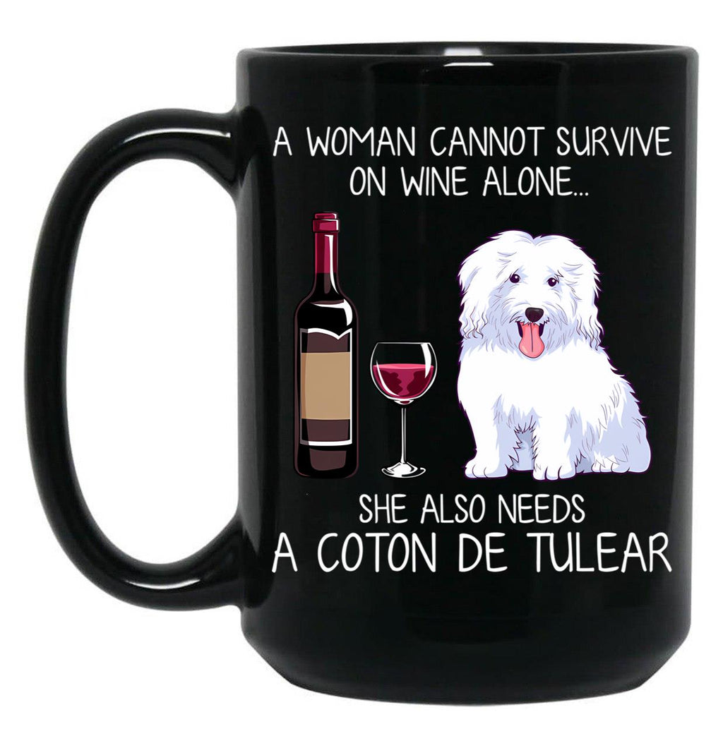 Coton De Tulear And Wine Funny Dog Black Coffee Mug, Gift Coffee Mug