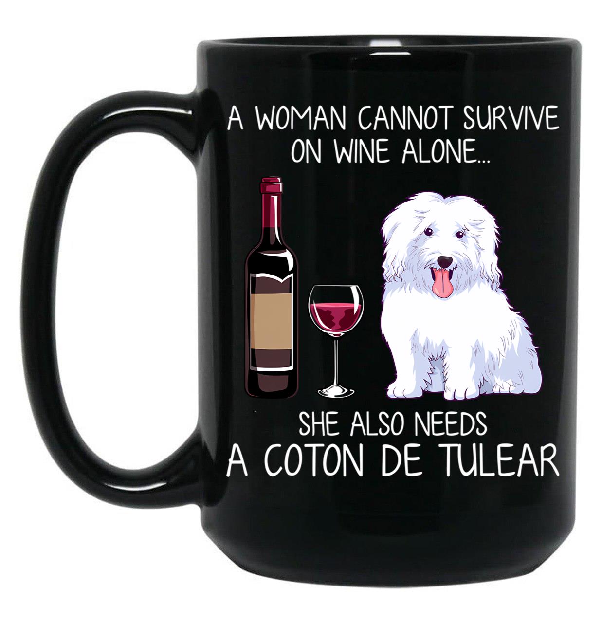 Coton De Tulear And Wine Funny Dog Black Coffee Mug, Gift Coffee Mug