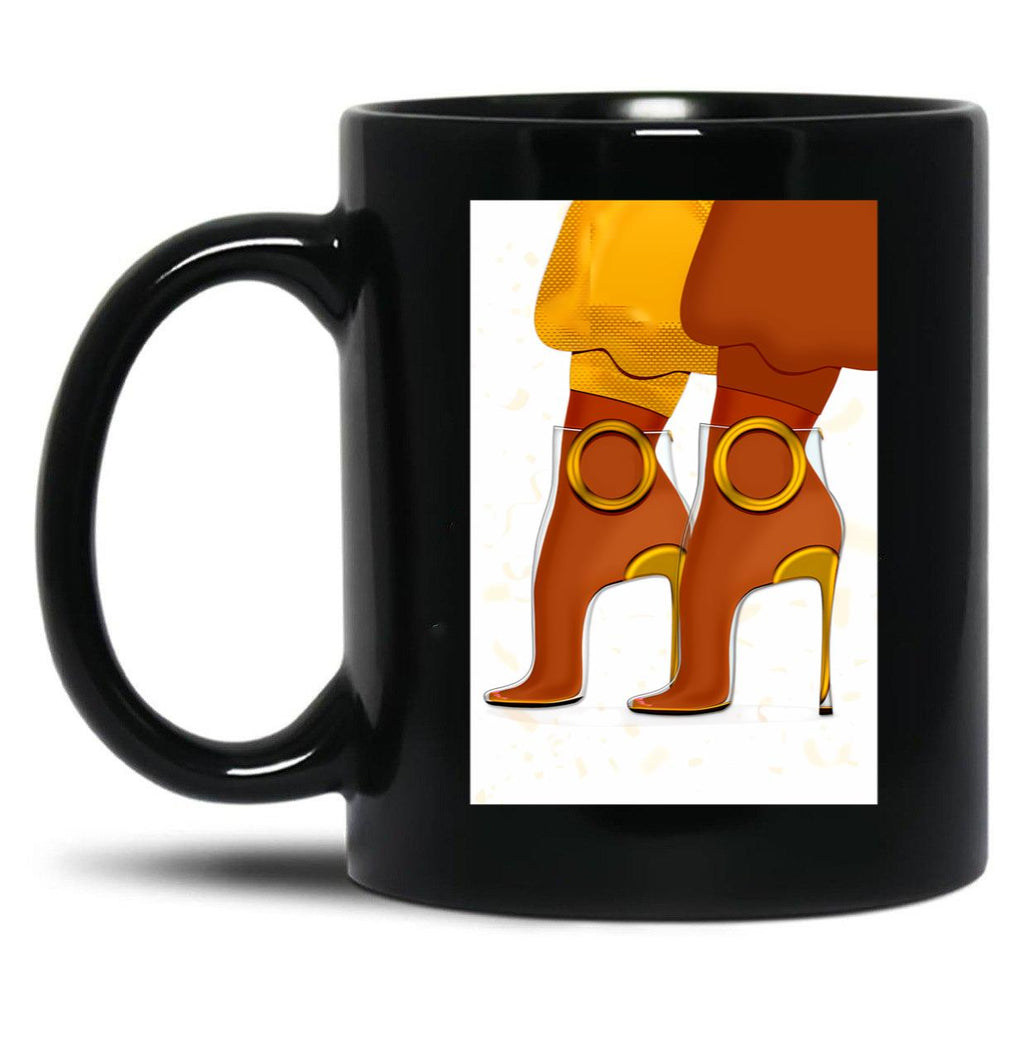 Couple Of Golden And Transparent High Heel Shoes Black Coffee Mug