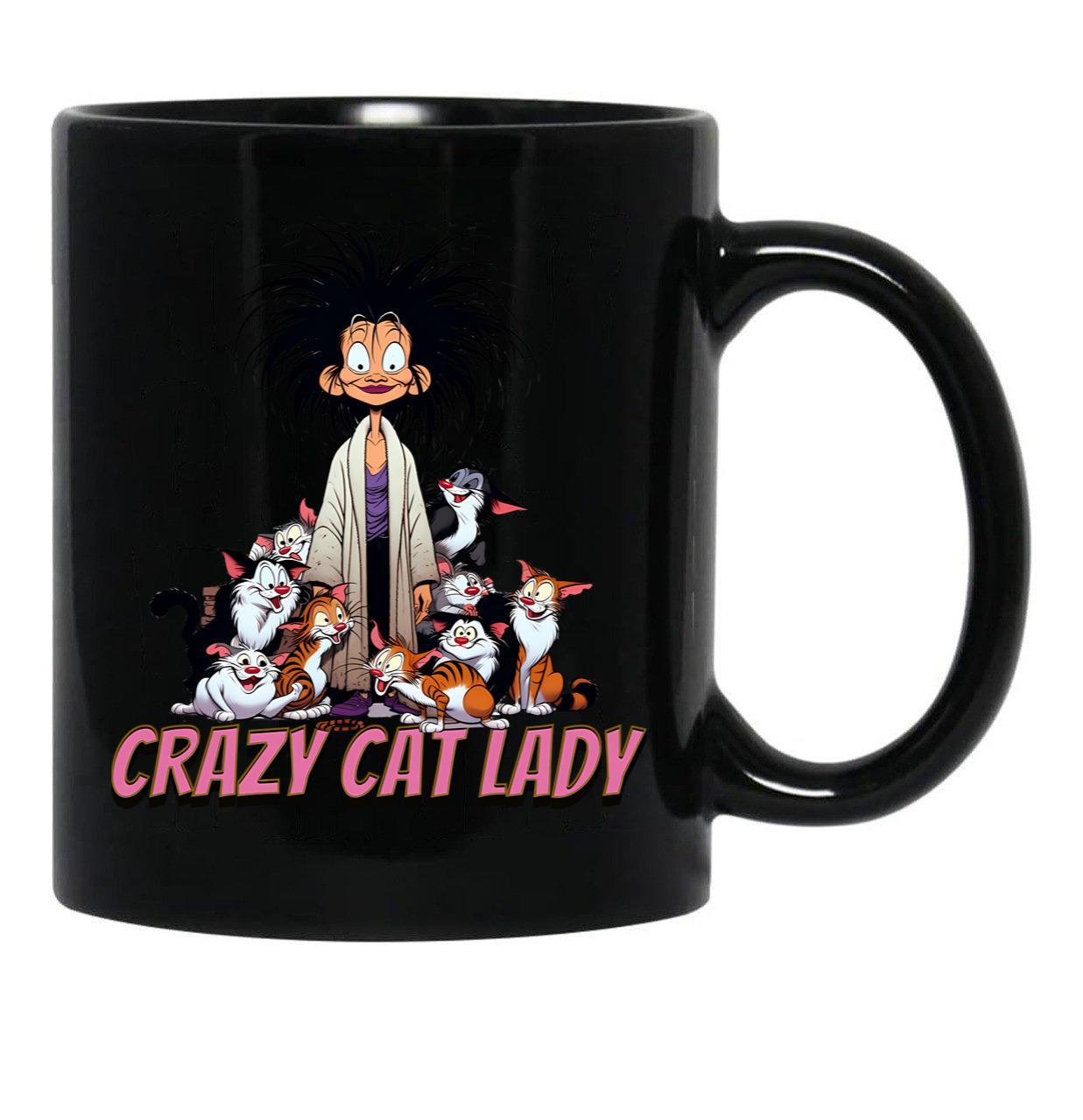 Crazy Cat Lady Dad Funny Mom Funny Black Coffee Mug, Gift Coffee Mug - Black