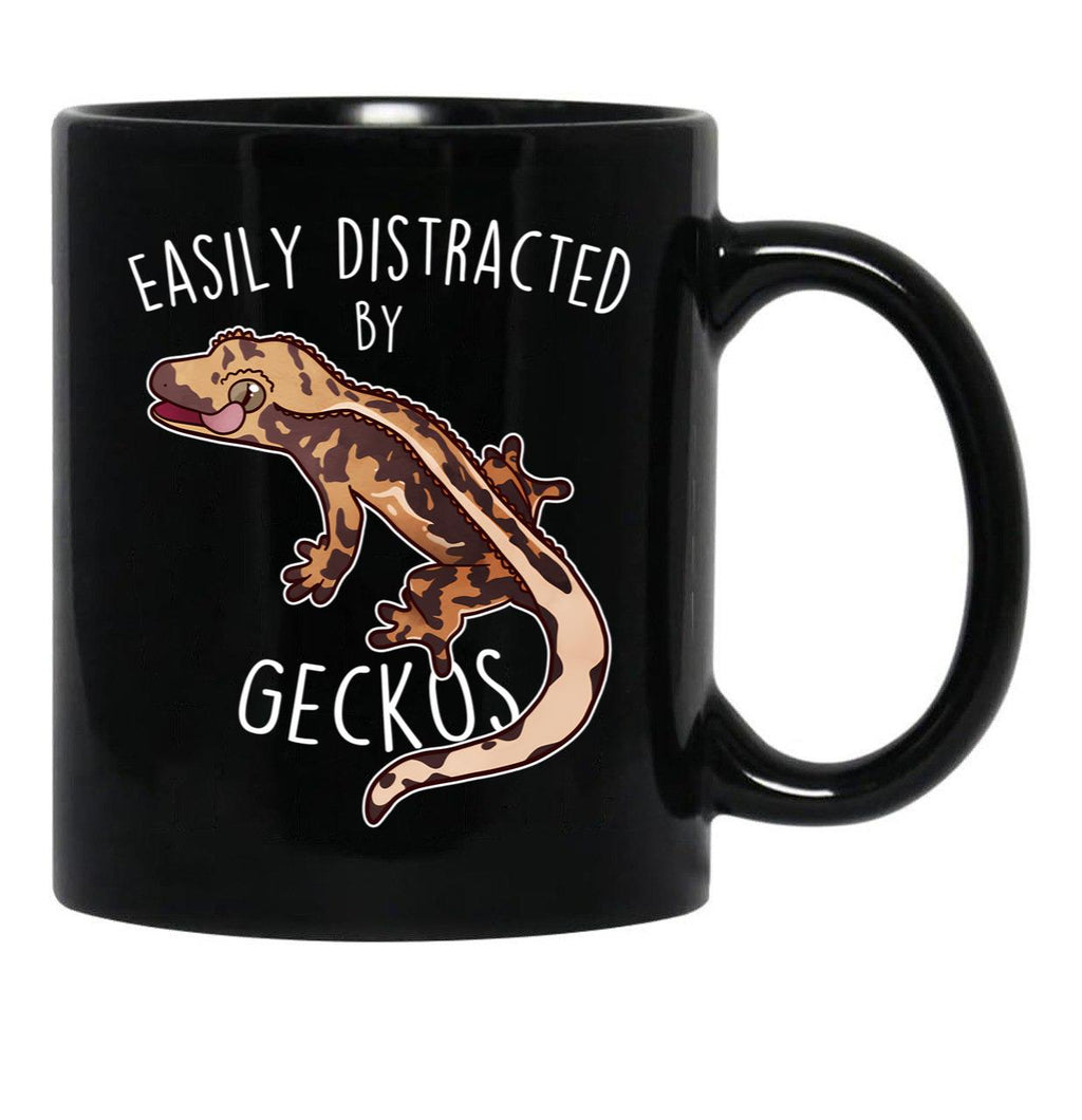 Crested Gecko Easily Distracted Black Coffee Mug, Gift Coffee Mug - Black