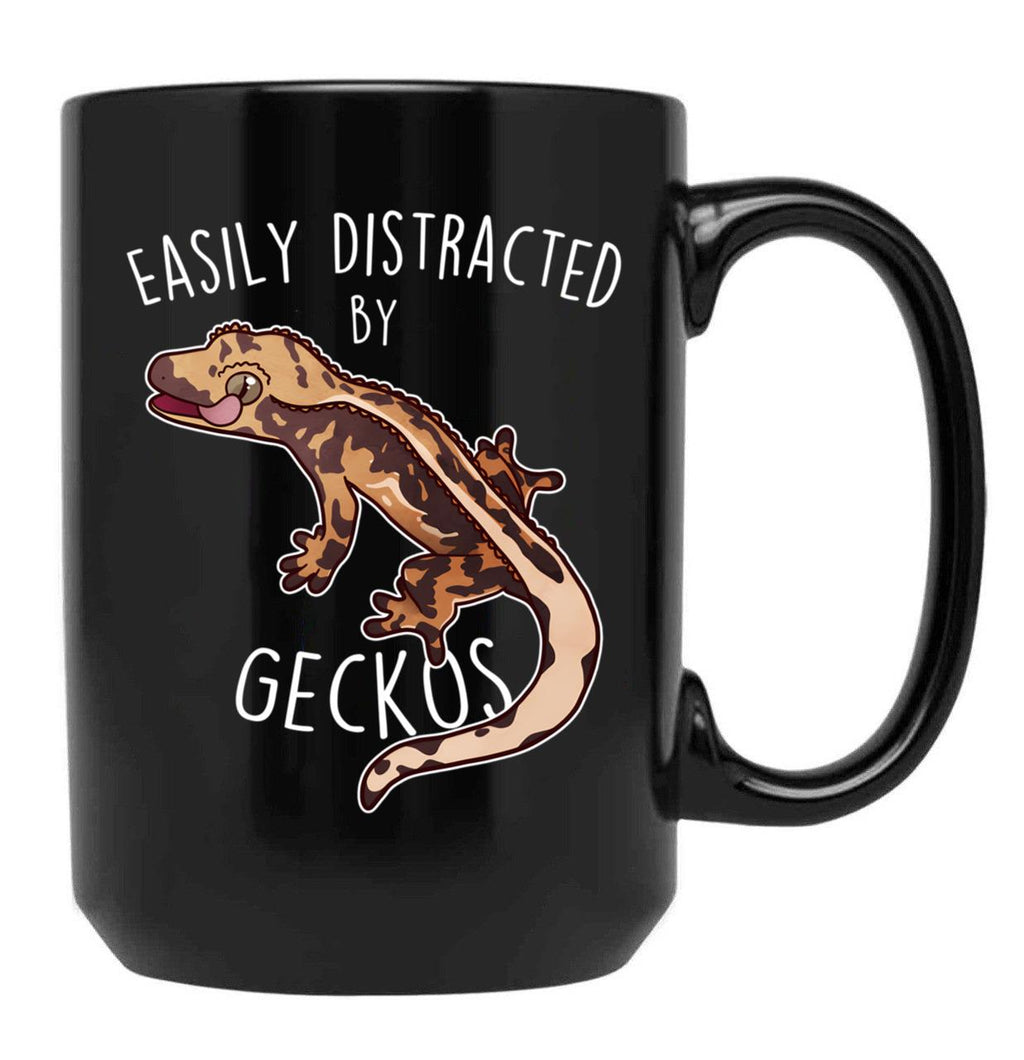 Crested Gecko Easily Distracted Black Coffee Mug, Gift Coffee Mug