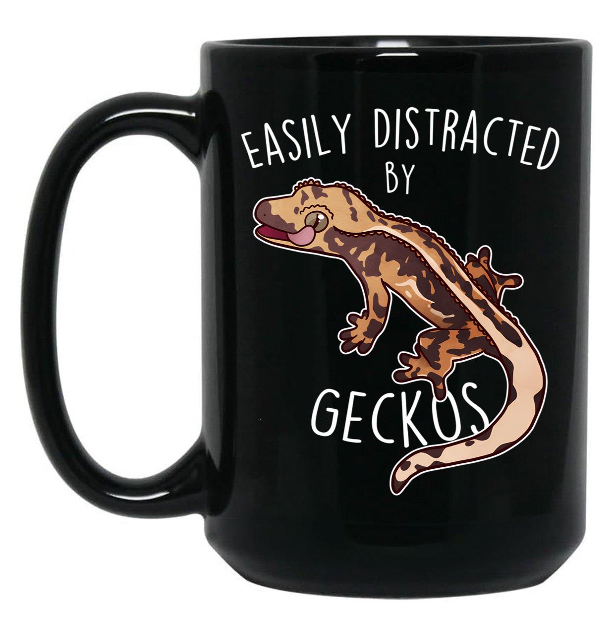 Crested Gecko Easily Distracted Black Coffee Mug, Gift Coffee Mug