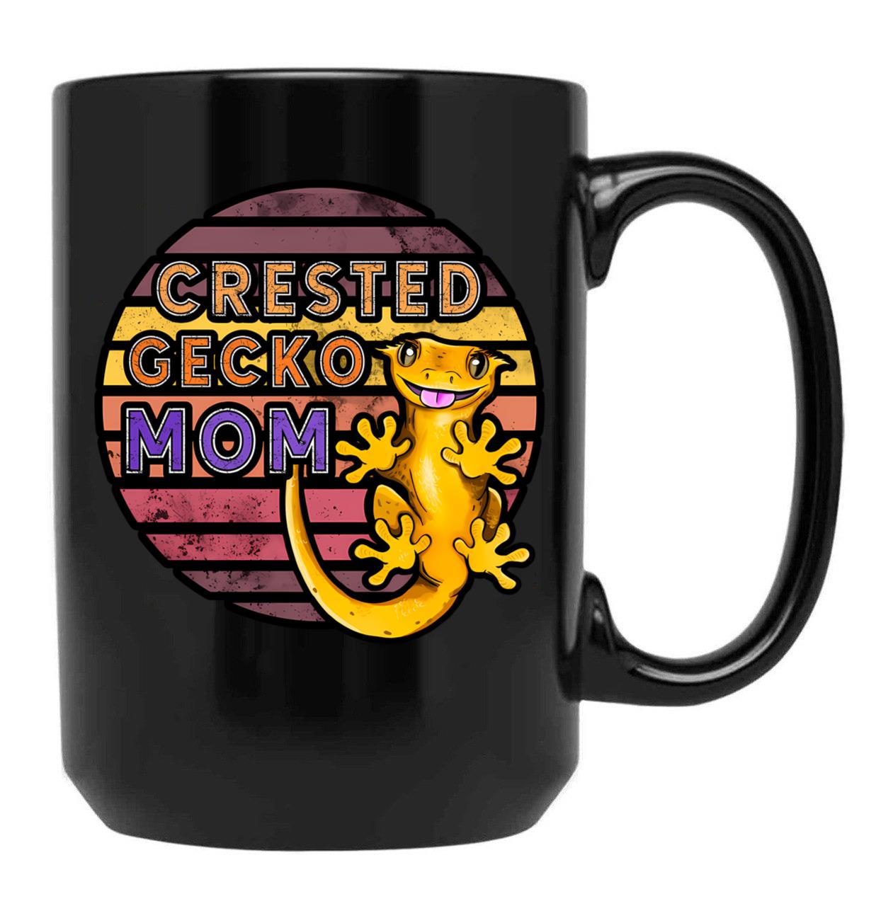 Crested Gecko Mom Retro Black Coffee Mug, Gift Coffee Mug