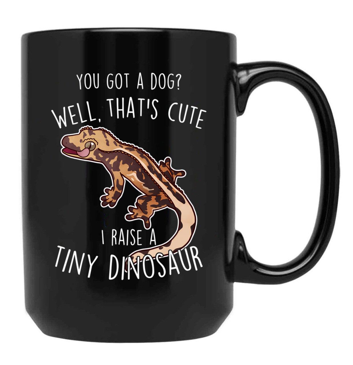 Crested Gecko Tiny Dinosaur Black Coffee Mug, Gift Coffee Mug