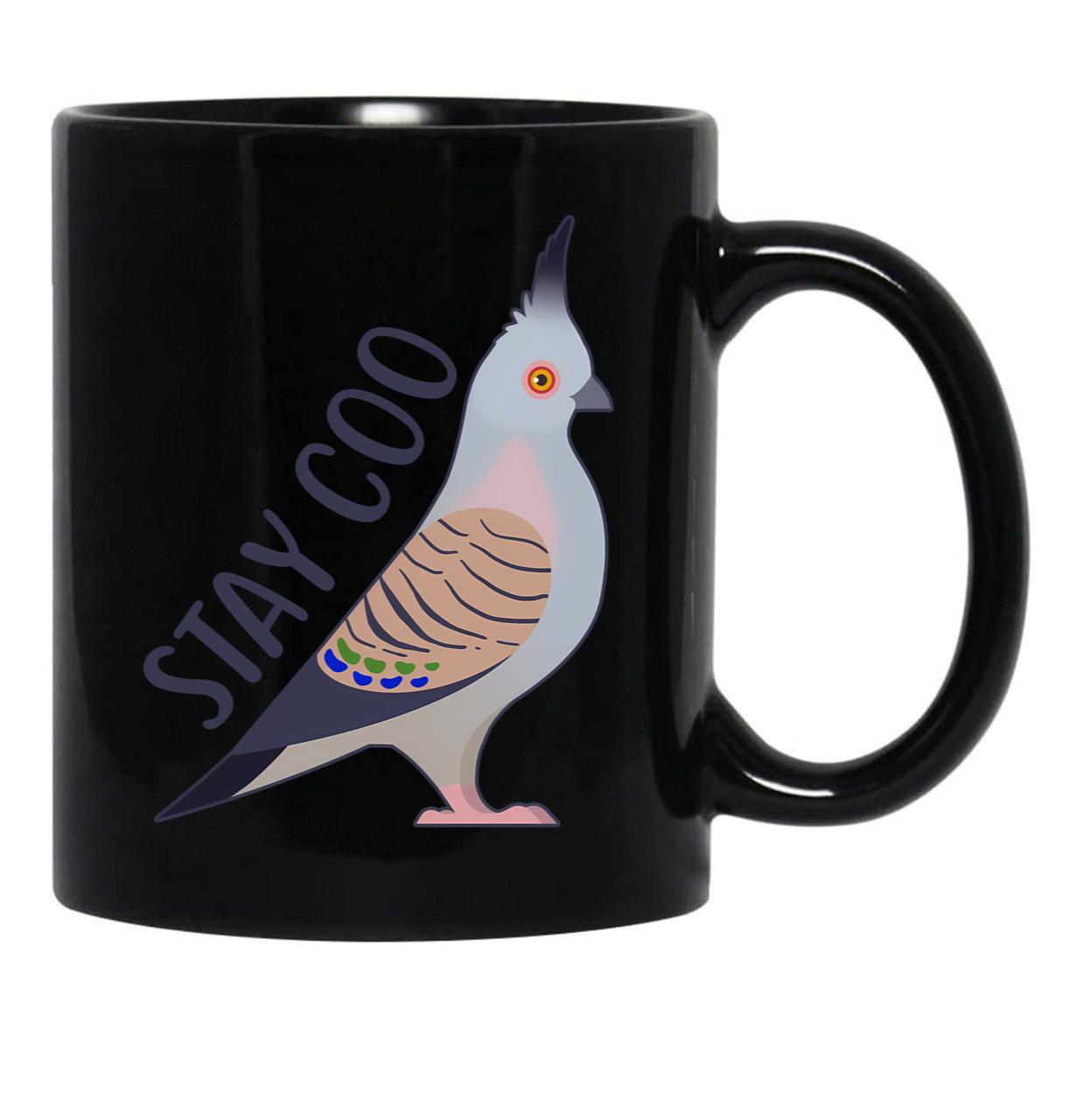 Crested Pigeon Stay Coo Black Coffee Mug, Gift Coffee Mug - Black