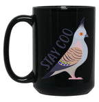 Crested Pigeon Stay Coo Black Coffee Mug, Gift Coffee Mug