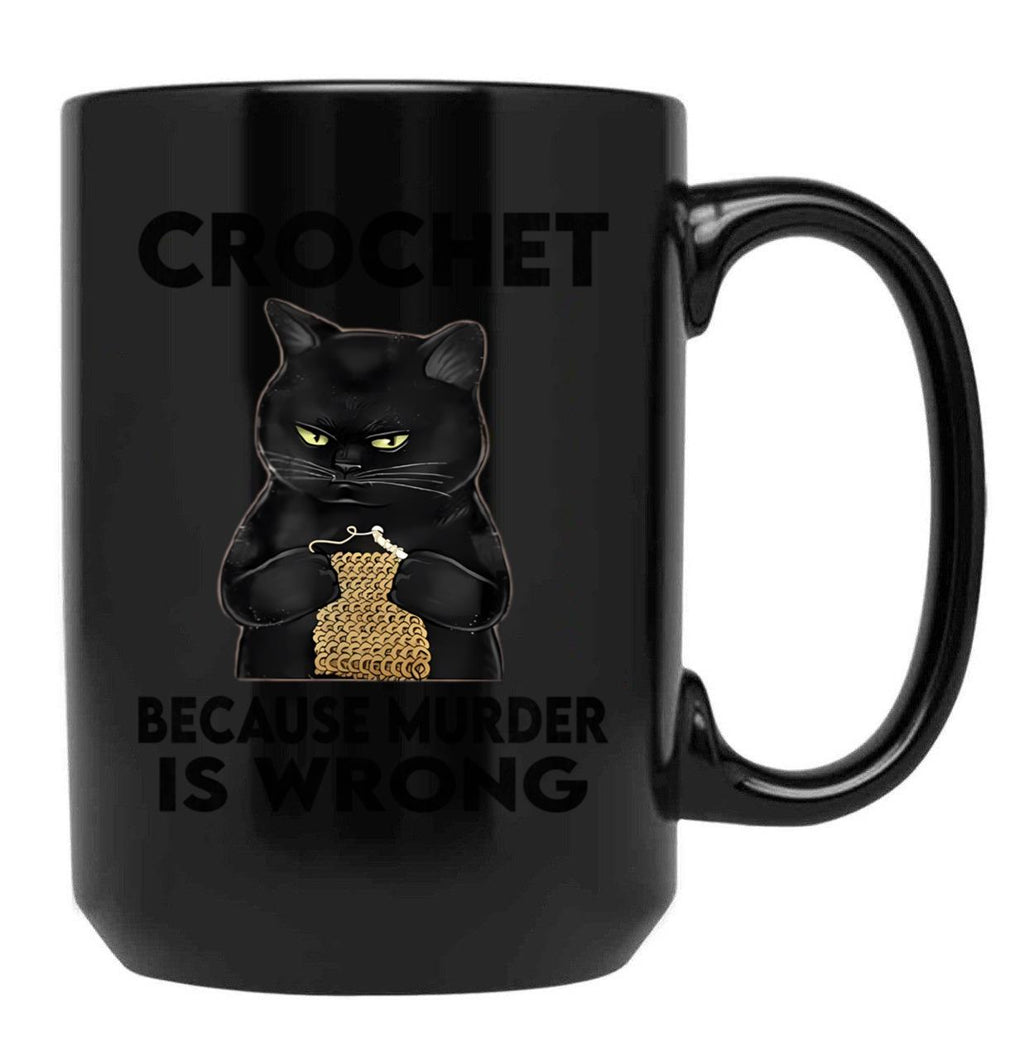 Crocchet Cat Black Coffee Mug, Gift Coffee Mug